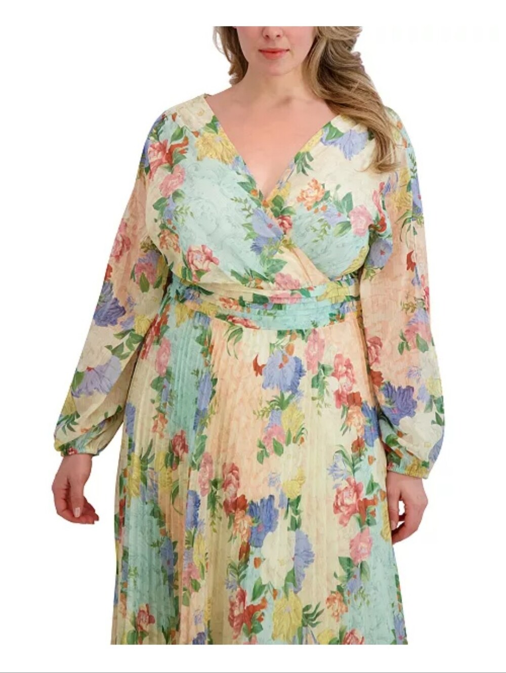 Siena Floral Maxi Dress Size 14 Pastel Garden Print Pleated Long Sleeve Boho - Picture 2 of 13